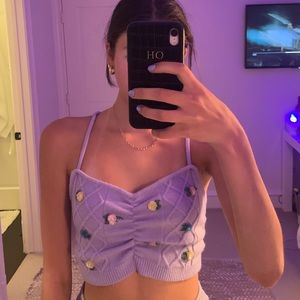 For Love and Lemons Violet Crop Top with Flowers